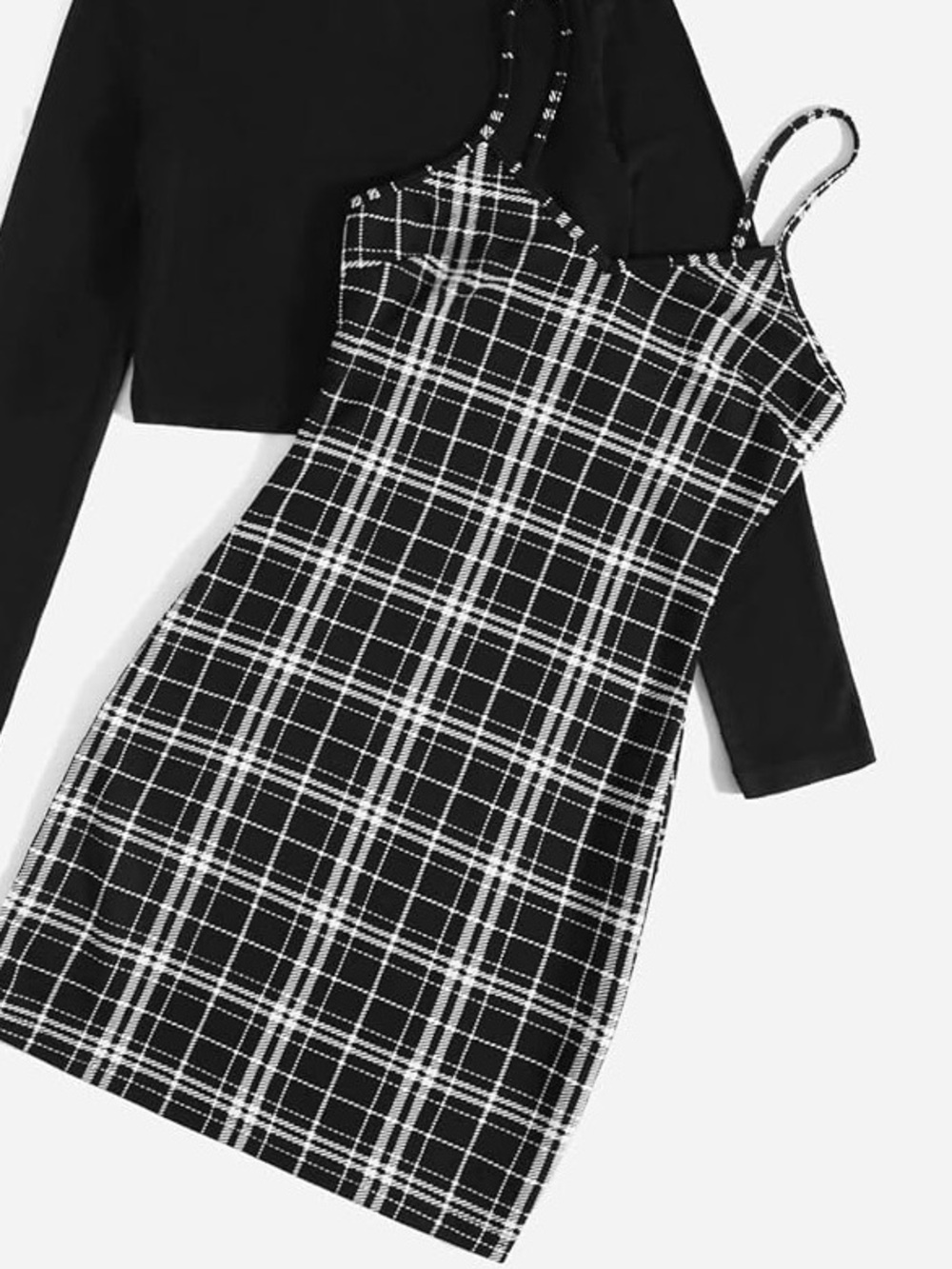 Black and White Plaid Spaghetti Strap Bodycon Dress